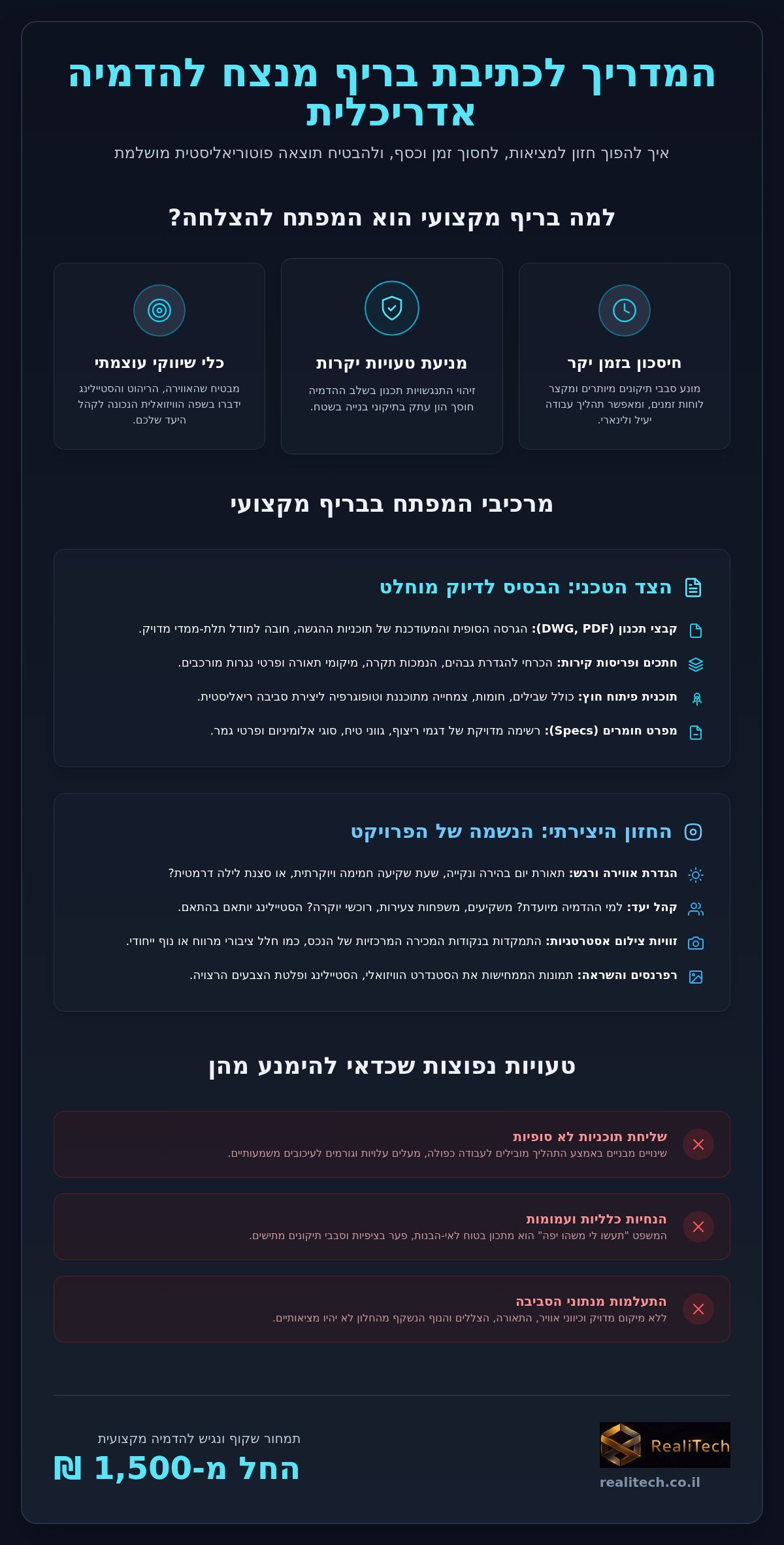 בריף להדמיה אדריכלית: המדריך המלא ליצירת מסמך הנחיות מנצח