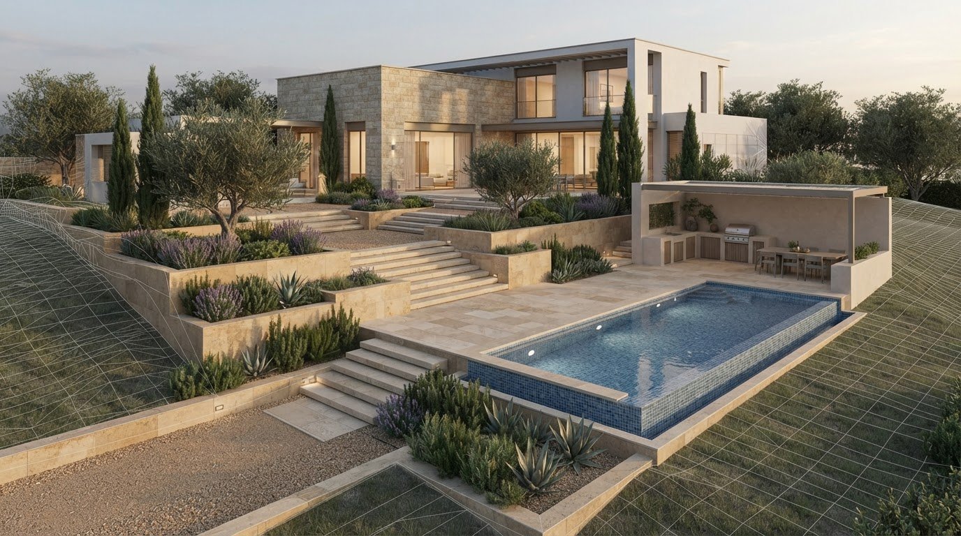 הדמיית חצר ופיתוח נוף: המדריך המלא לתכנון מדויק ומניעת טעויות ב-2026